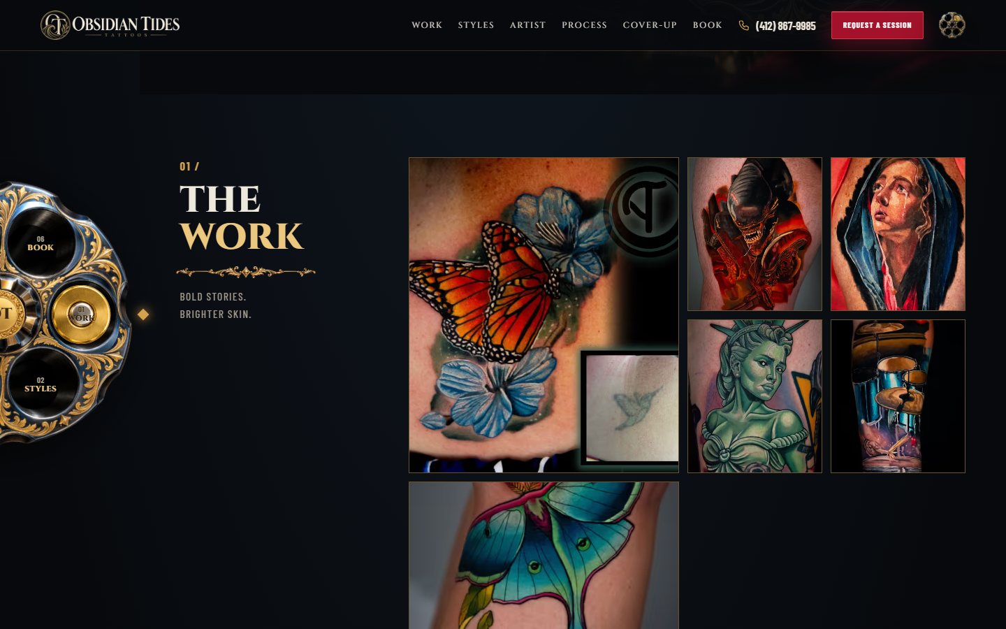 Obsidian Tides: Revolver website, desktop view 2