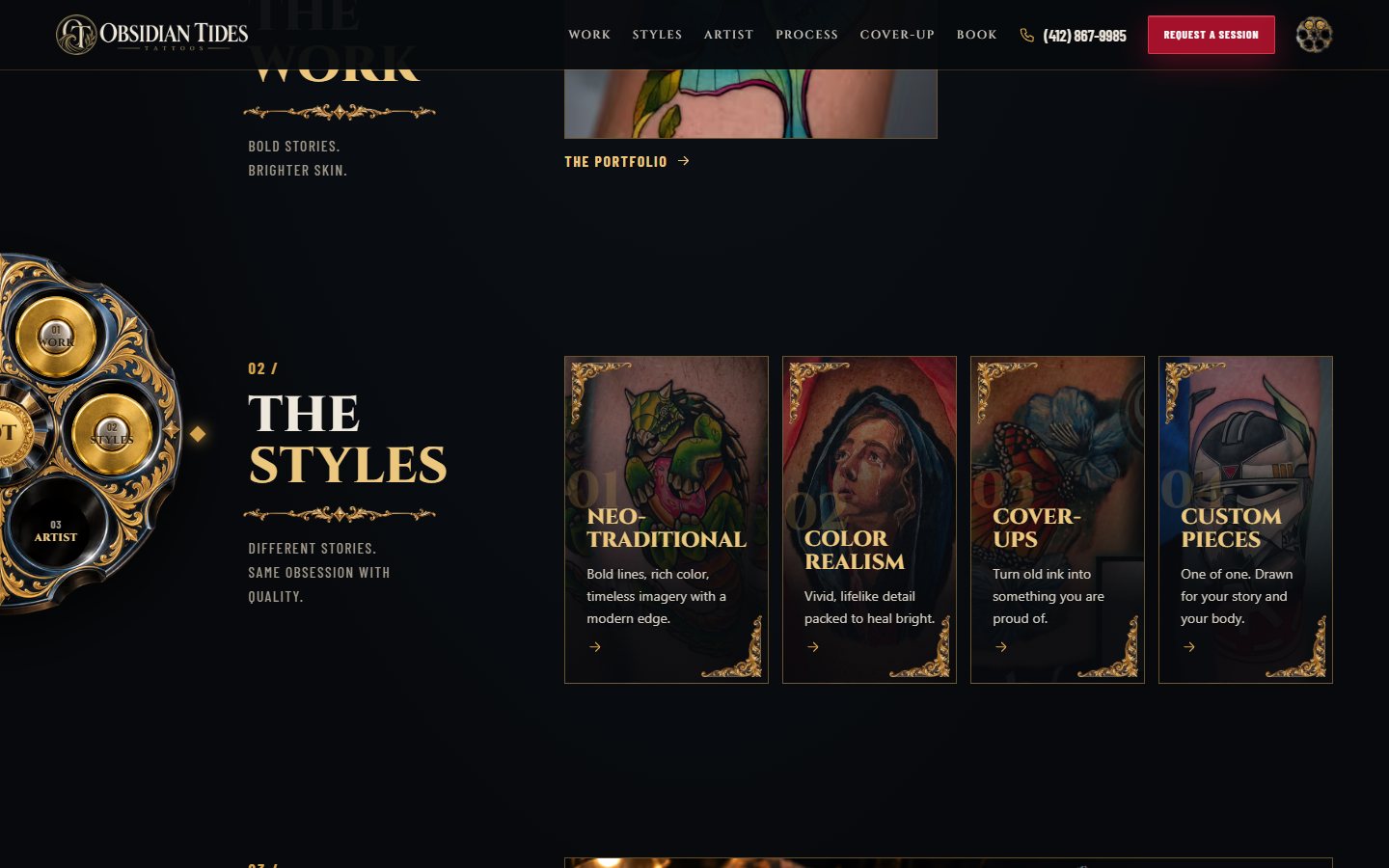 Obsidian Tides: Revolver website, desktop view 3