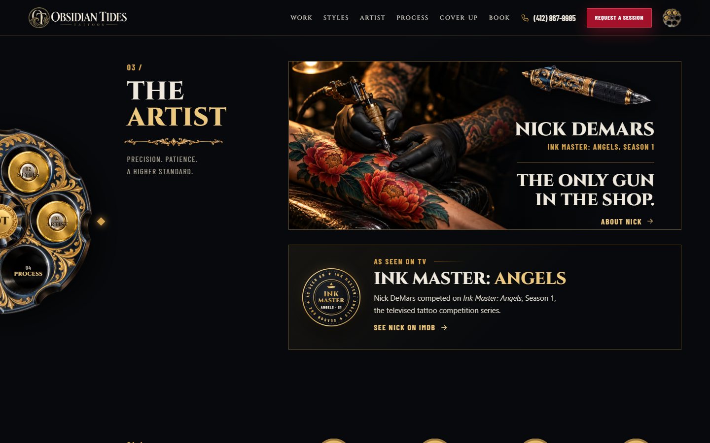 Obsidian Tides: Revolver website, desktop view 4