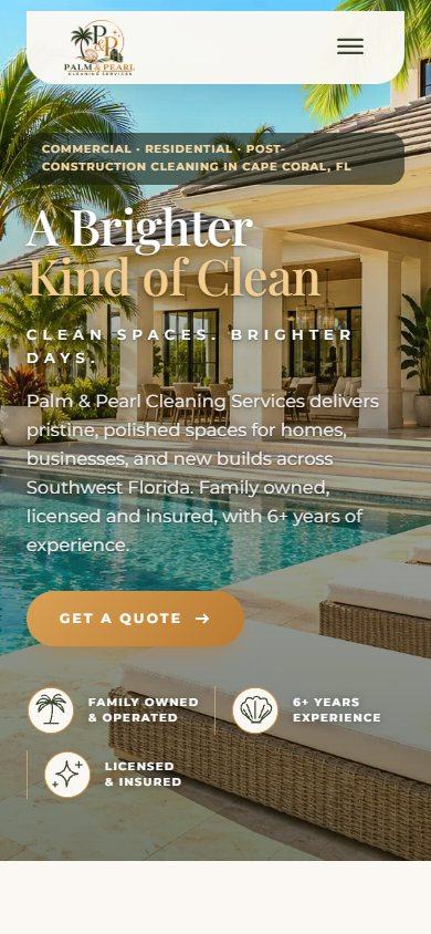 Palm & Pearl website on a phone