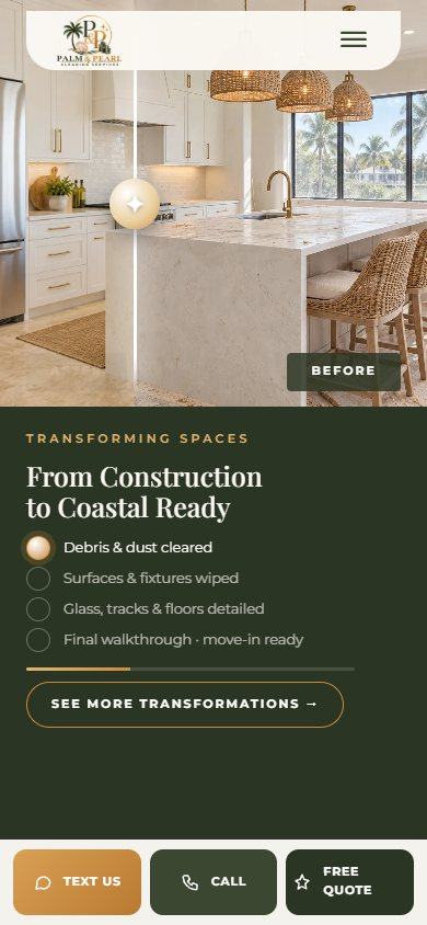 Palm & Pearl website on a phone