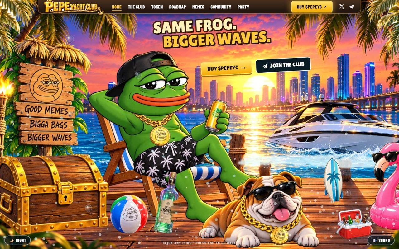 Pepe Yacht Club website, desktop view 2