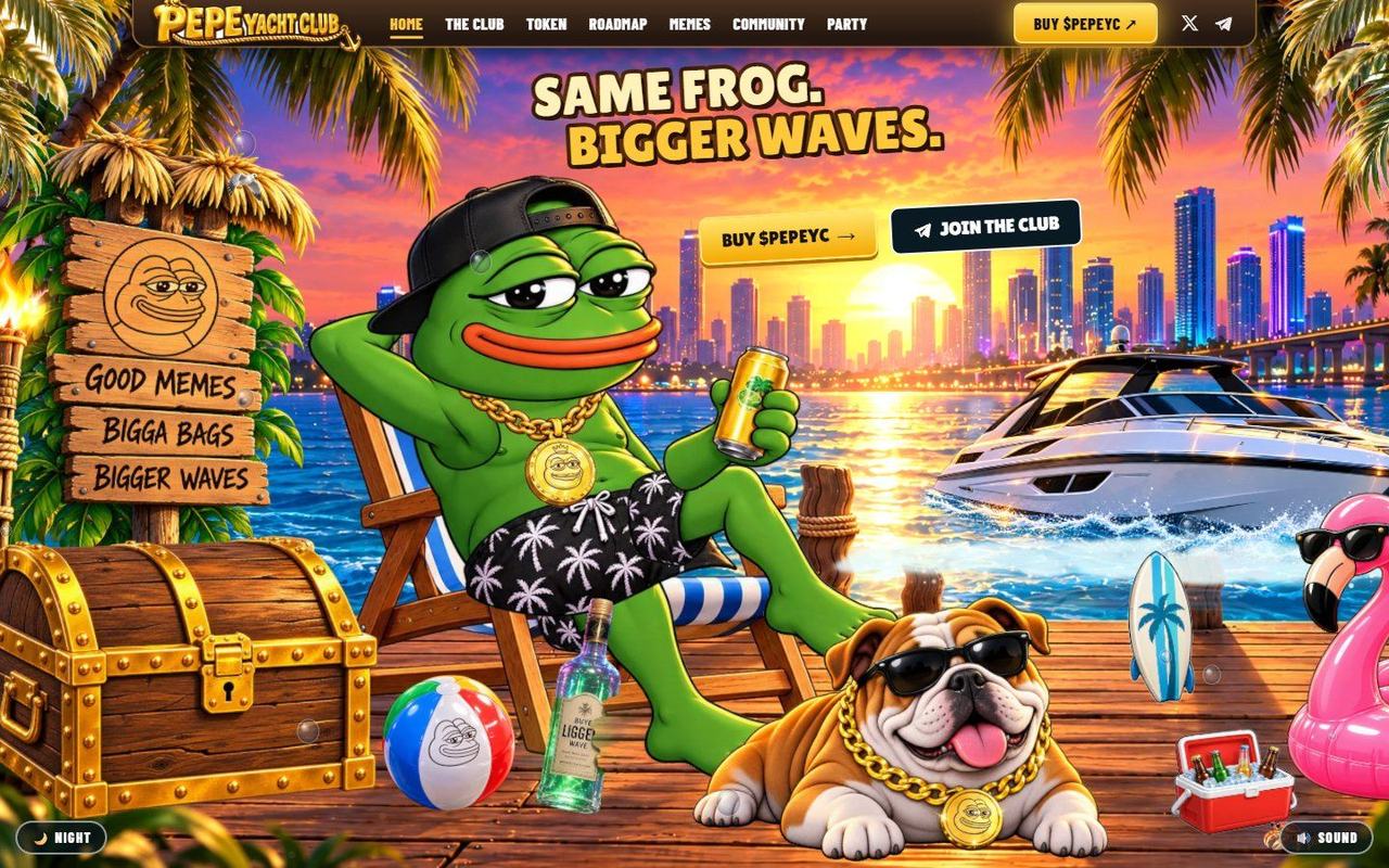Pepe Yacht Club website, desktop view 3