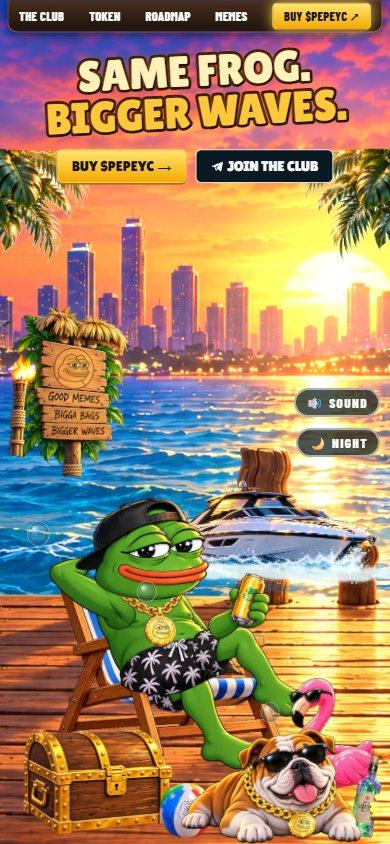 Pepe Yacht Club website on a phone