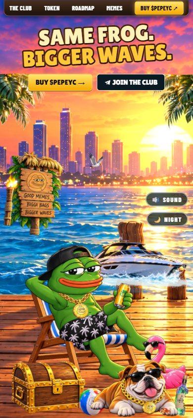 Pepe Yacht Club website on a phone