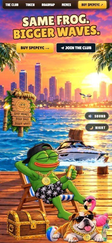 Pepe Yacht Club website on a phone