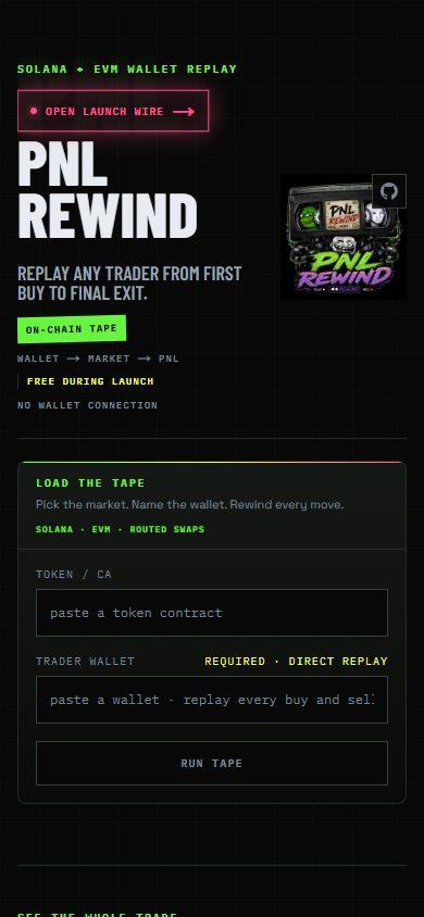 PnL Rewind website on a phone