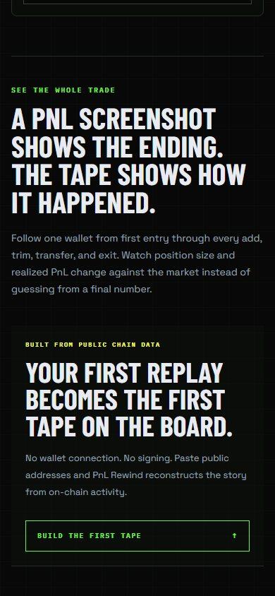 PnL Rewind website on a phone
