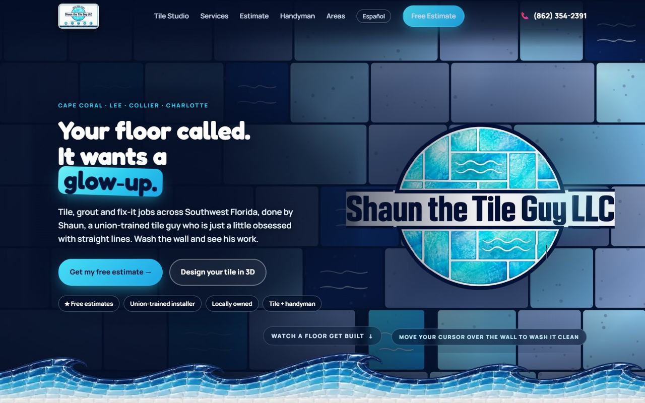 Shaun the Tile Guy website, desktop view 1