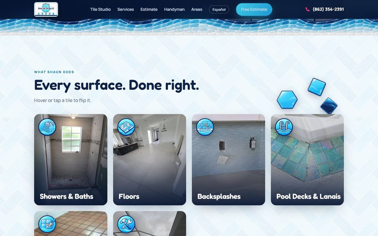 Shaun the Tile Guy website, desktop view 2