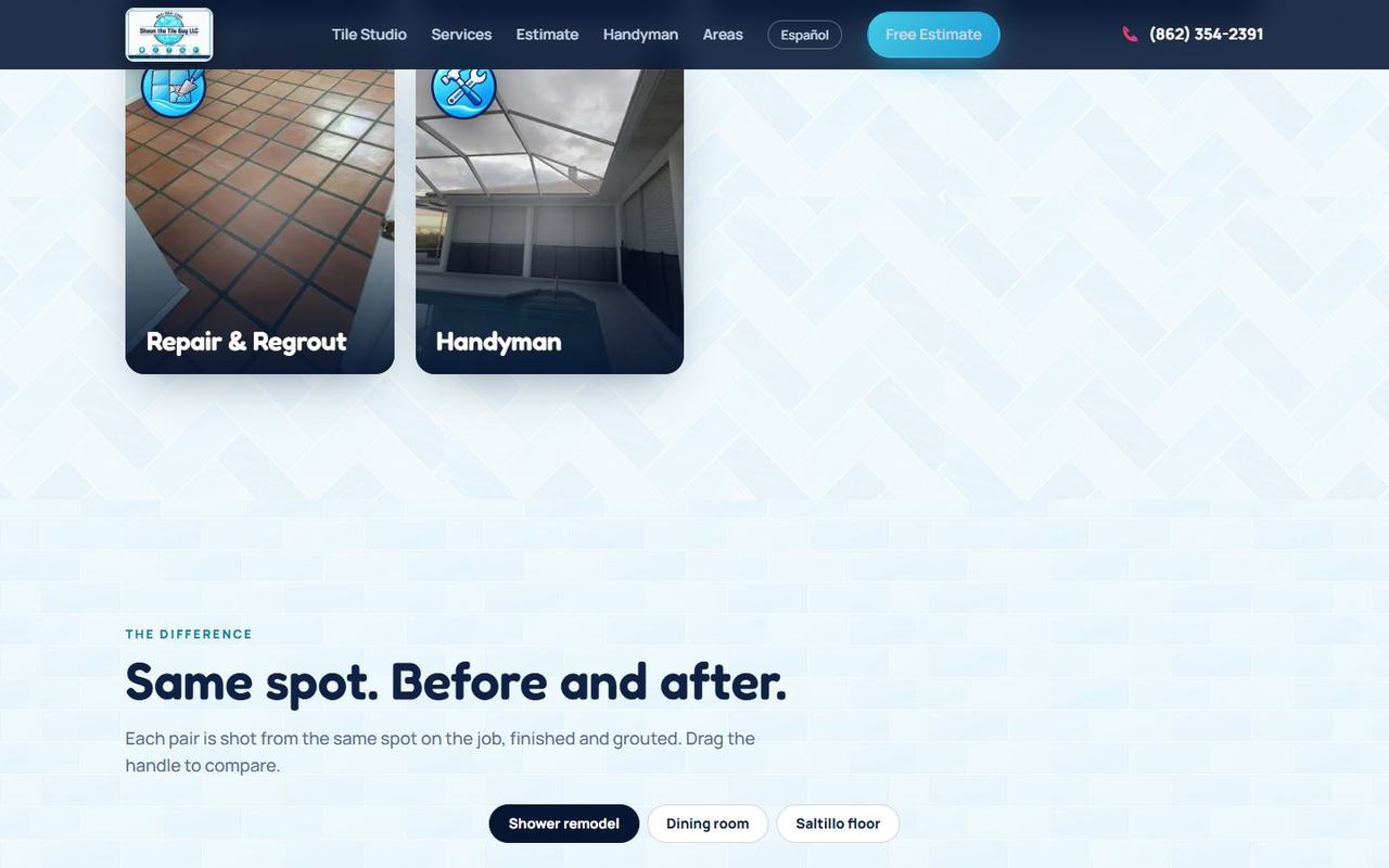 Shaun the Tile Guy website, desktop view 3