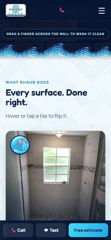 Shaun the Tile Guy website on a phone