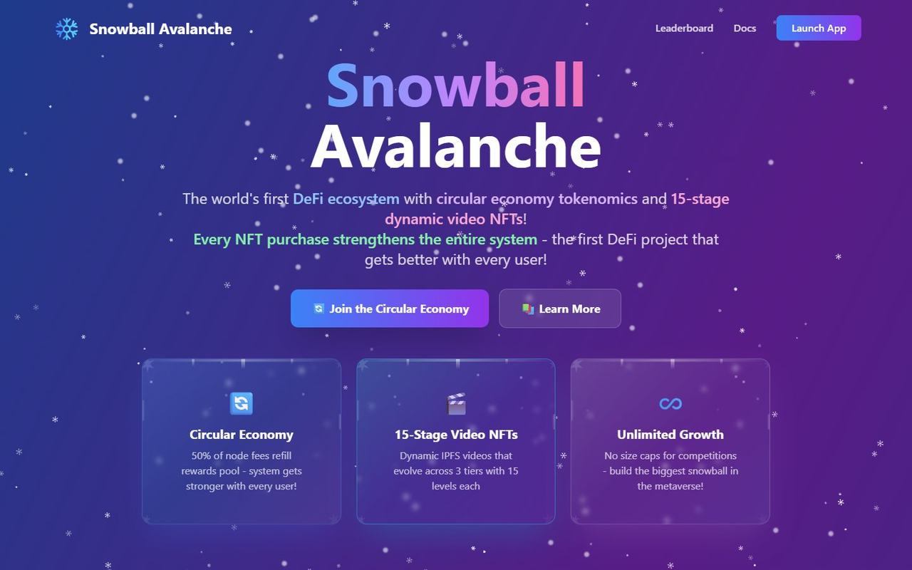 Snowball Avalanche website, desktop view 1