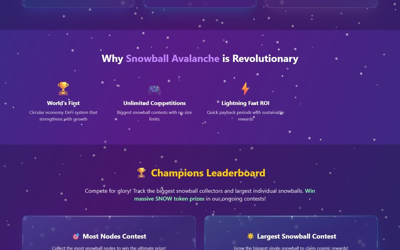 Snowball Avalanche website, desktop view 3
