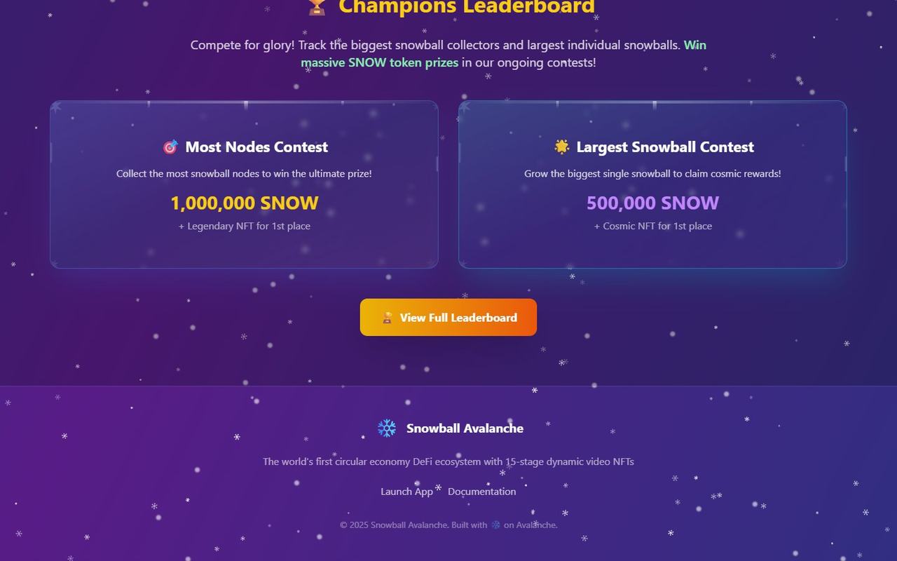 Snowball Avalanche website, desktop view 4