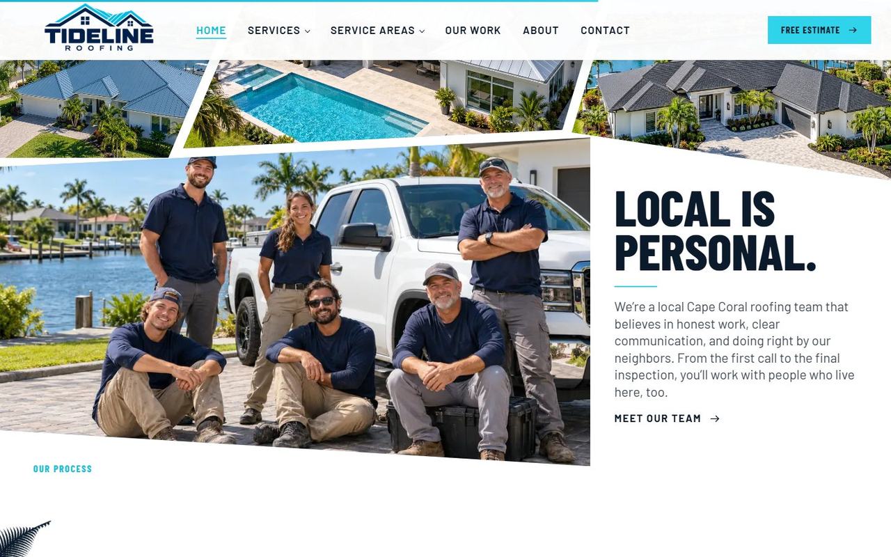 Tideline Roofing website, desktop view 4