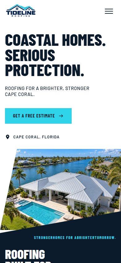 Tideline Roofing website on a phone