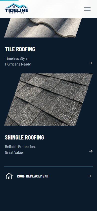 Tideline Roofing website on a phone