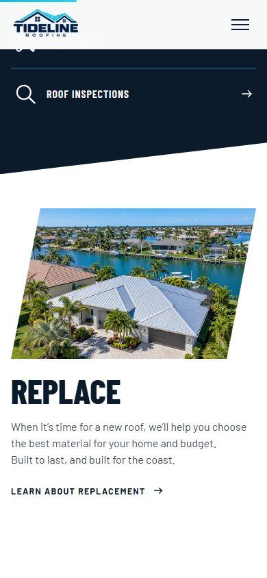 Tideline Roofing website on a phone