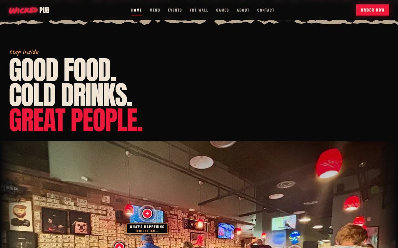 Wicked Pub website, desktop view 3