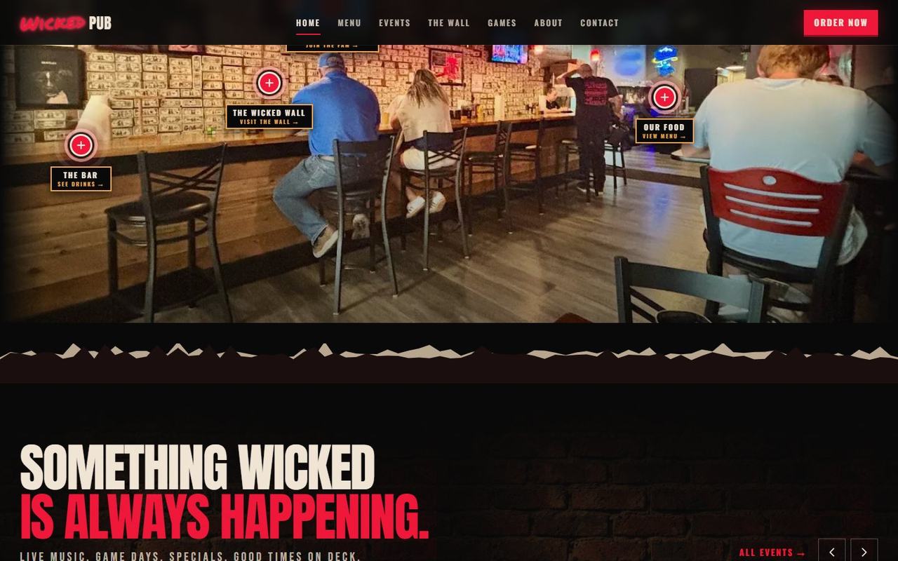Wicked Pub website, desktop view 4