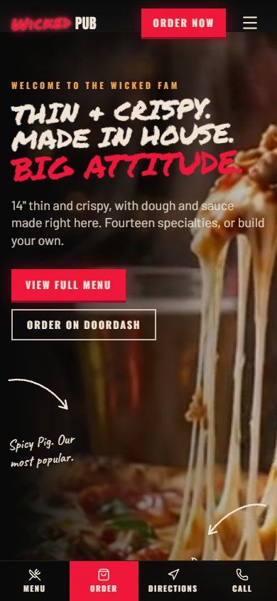 Wicked Pub website on a phone