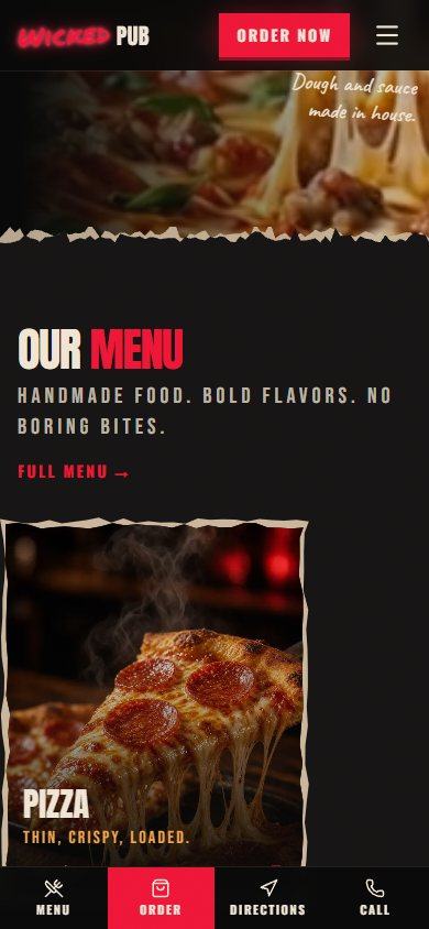 Wicked Pub website on a phone