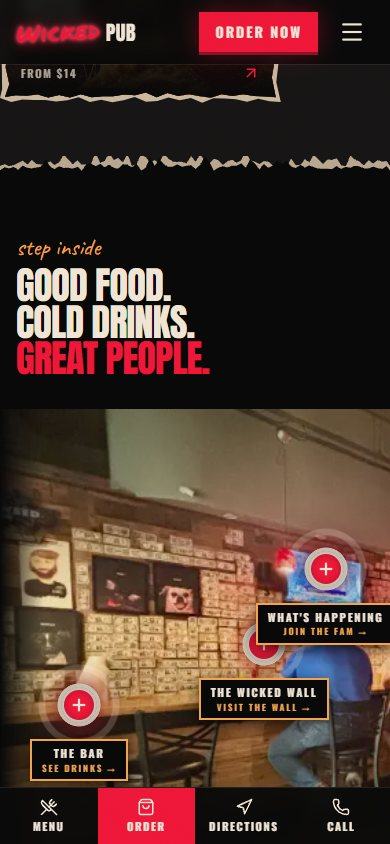 Wicked Pub website on a phone