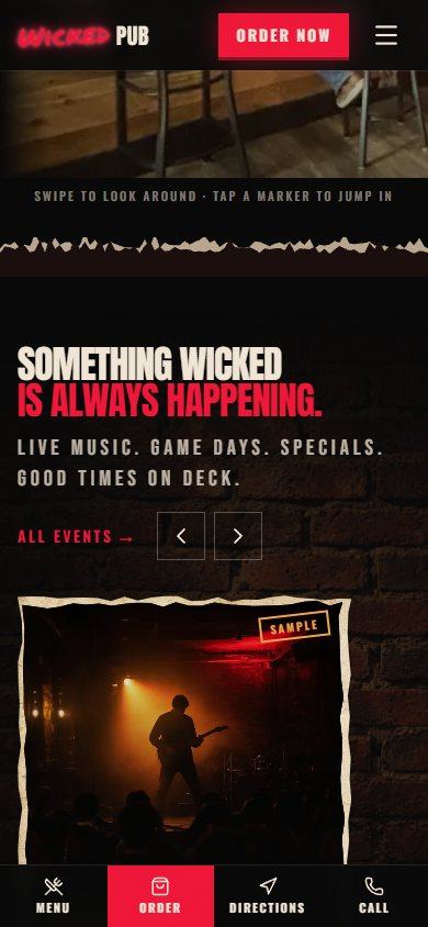 Wicked Pub website on a phone